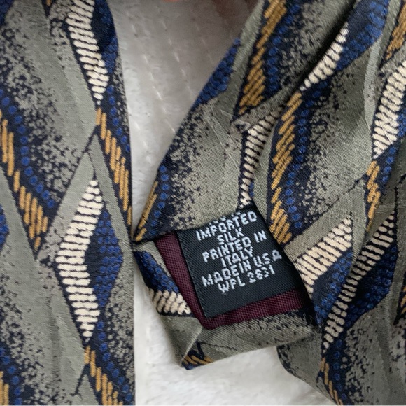 Italian Silk Geometric Patterned Tie - Green and Blue - Picture 11 of 11
